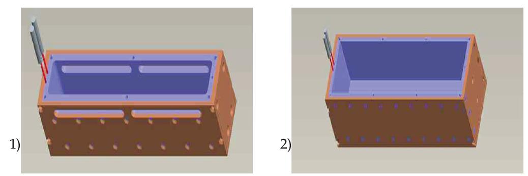 Ti 이중도가니 모델;1) Inner Crucible, 2) Outter Crucible