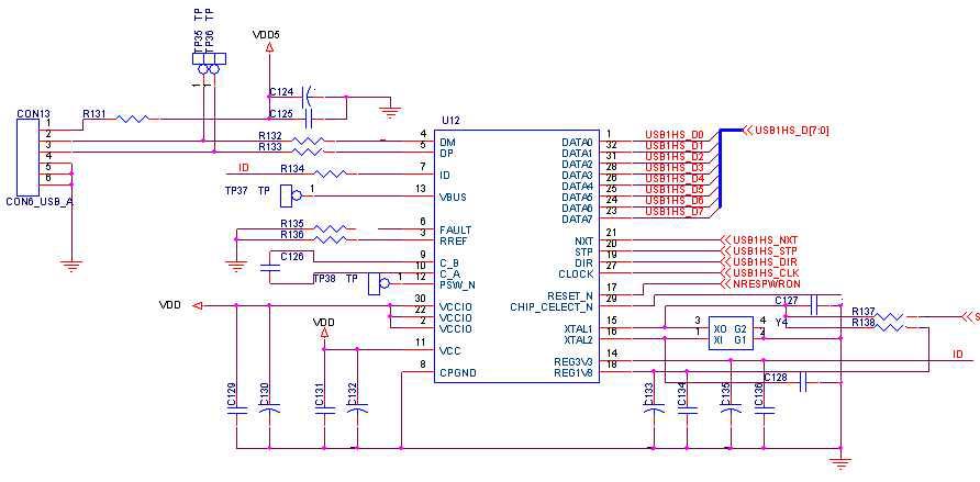 메인 컨트롤러의 USB Host Schematic