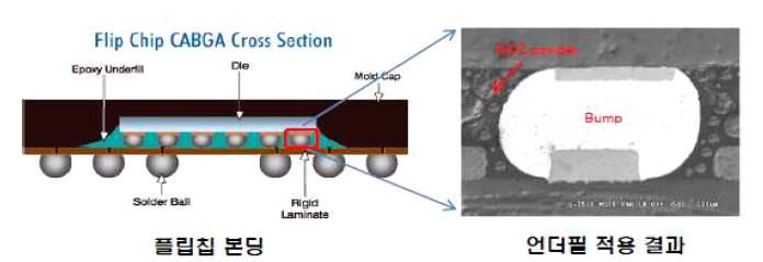 Flip Chip 패키지에 언더필 적용 예