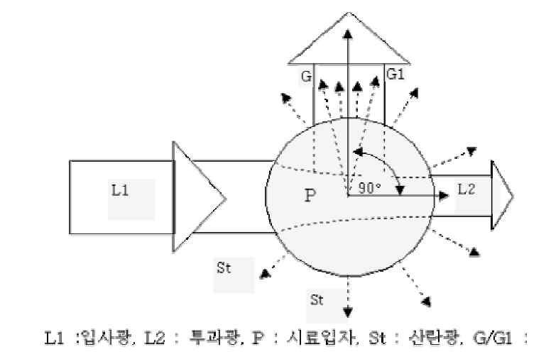 입사광의 90도 광산란 개요도