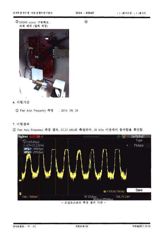 전자부품연구원 MEMS Speed 측정 성적서