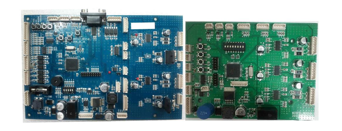 메인 PCB(좌)와 모터 제어 PCB(우)