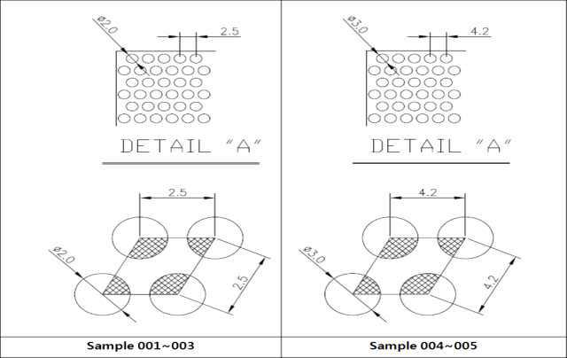 Sample 004~005 타공 홀 직경 및 타공 간격 재설계