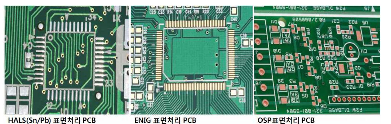 각각의 표면처리가 적용된 PCB 제품 이미지