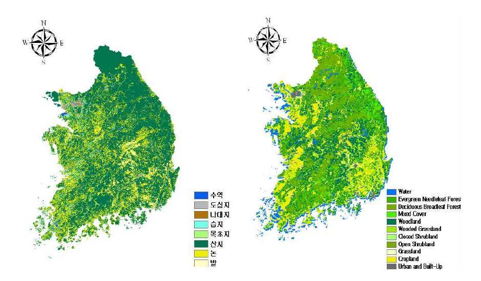 Comparison of Global and Local landuse data(domestic data(Left), global data(Right))