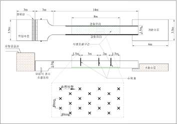 그림 2.10 개수로 실험장치 및 식생의 식재위치