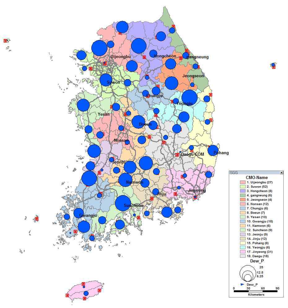 지점별 결로 발생가능성 분석 결과