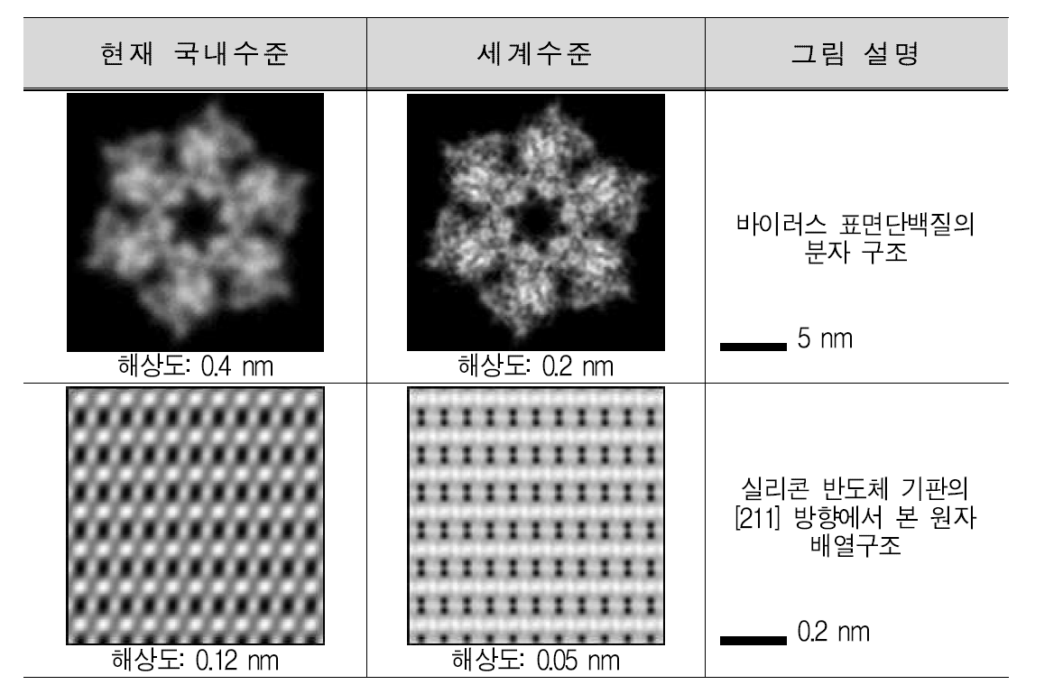 나노 바이오 분야의 국내외 해상도 수준 예시