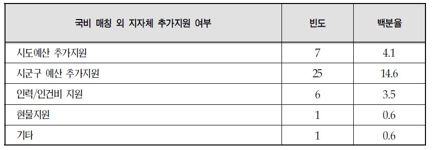 국비 매칭 외의 자제체 추가지원 여부