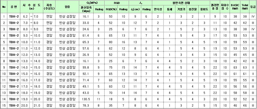 TBH-2 RMR 분류 결과