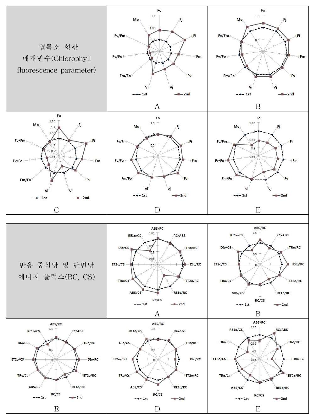 시기별 광화학 생리지표 변화 비교