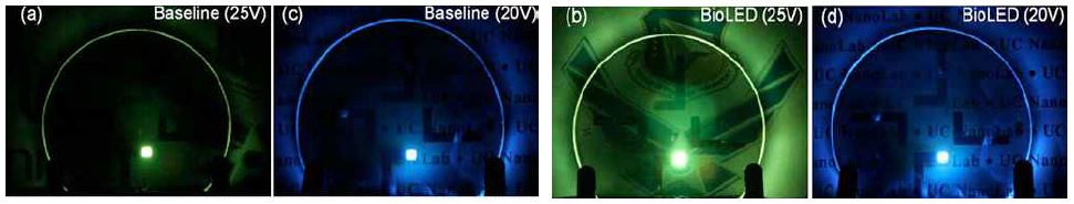 OLED(a,c) 및 DNA층을 삽입한 OLED(b,d)