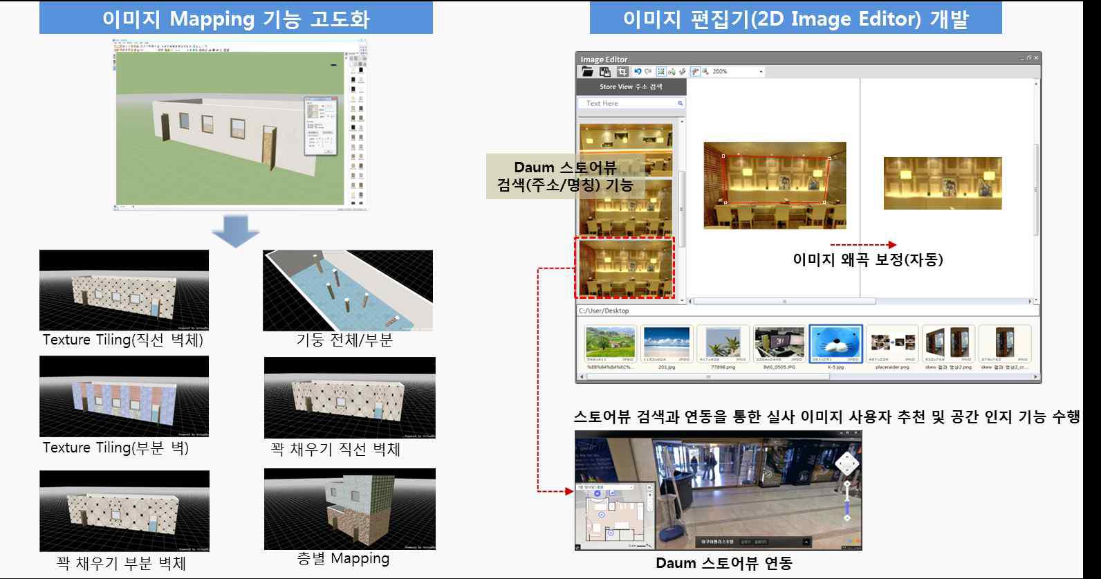 개발된 이미지 맵핑 기능 고도화(좌)와 이미지 편집기 모습(우)