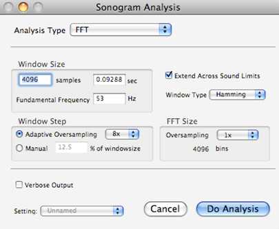 그림 1. 소노그람 분석(sonogram analysis) 파라미터