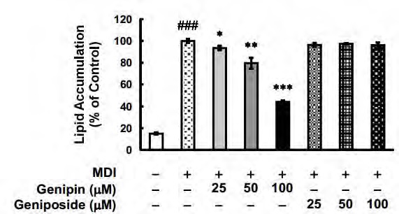 Figure 151. Effects of genipin and geniposide on adipogenesis in 3T3-L1 preadipocytes