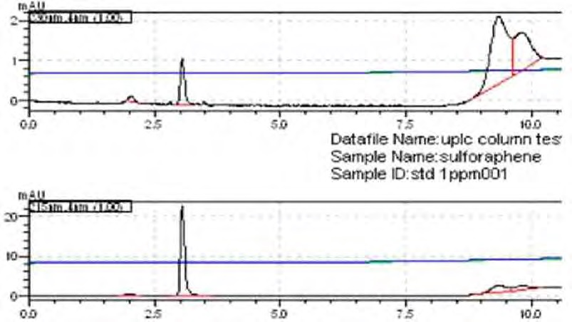 Figure 191. Chromatogram of sulforaphene at 230 nm (top) and 215 nm (bottom)