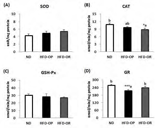 Figure 20. The hepatic antioxidant enzymes activities of obese-prone and obese-resistant C57BL/6J mice whose phenotype was observed after feeding high-fat diet for 12 weeks