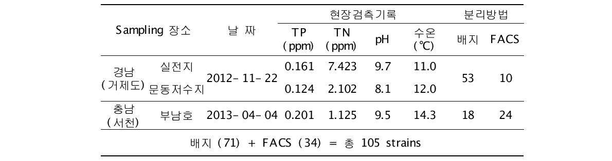 국내 토착 미세조류의 채집, 분리 및 확보 현황