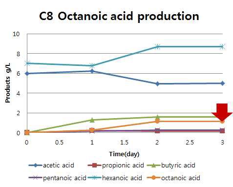 Hexanoic acid와 acetic acid를 첨가한 조건으로부터 octanoic acid 생산