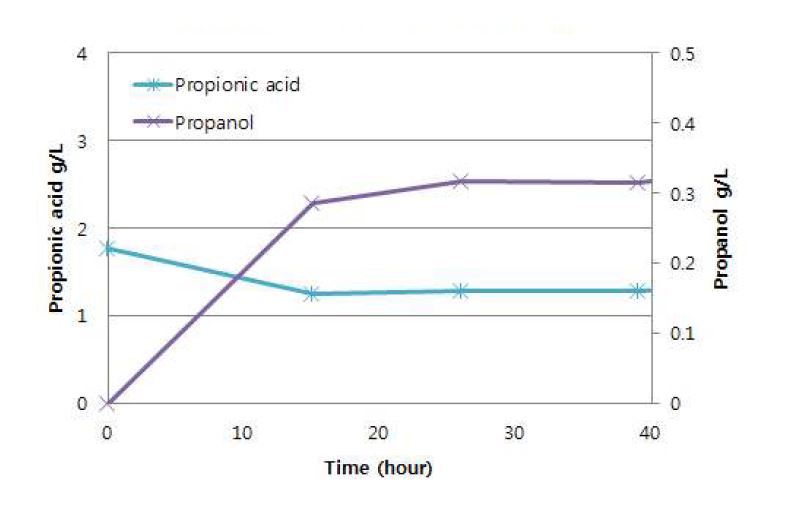 ACT 5510이 삽입된 균주에 대해 propionic acid 첨가조건 결과