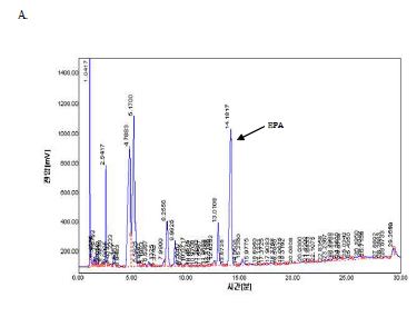 Fig. 6 Wet Extraction으로 추출한 N. oceanica 지질의 4℃에서 실시한 Urea adduction 결과 GC Chromatograph.