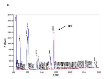 Fig. 6 Wet Extraction으로 추출한 N. oceanica 지질의 4℃에서 실시한 Urea adduction 결과 GC Chromatograph.