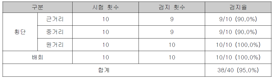 보행자 검지 정확도 시험 결과