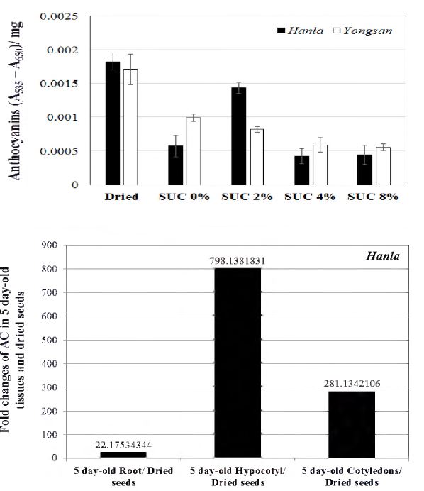 유채 품종 (한라, 영산)의 안토시아닌 함량 조사 (어린 식물 및 종자)