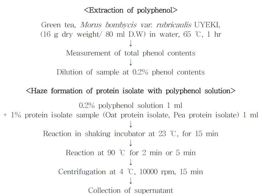 폴리페놀 추출물 제조와 열처리에 따른 단백질 결합능 비교.