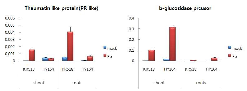 시들음병 저항성 품종 KR518과 감수성 품종 HY164 조직 특이적인 발현을 나타내는 유전자
