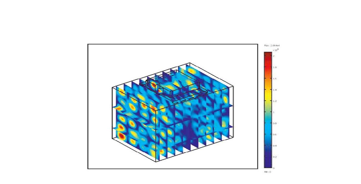 전자레인지 cavity의 섹션에 따른 electric fields.