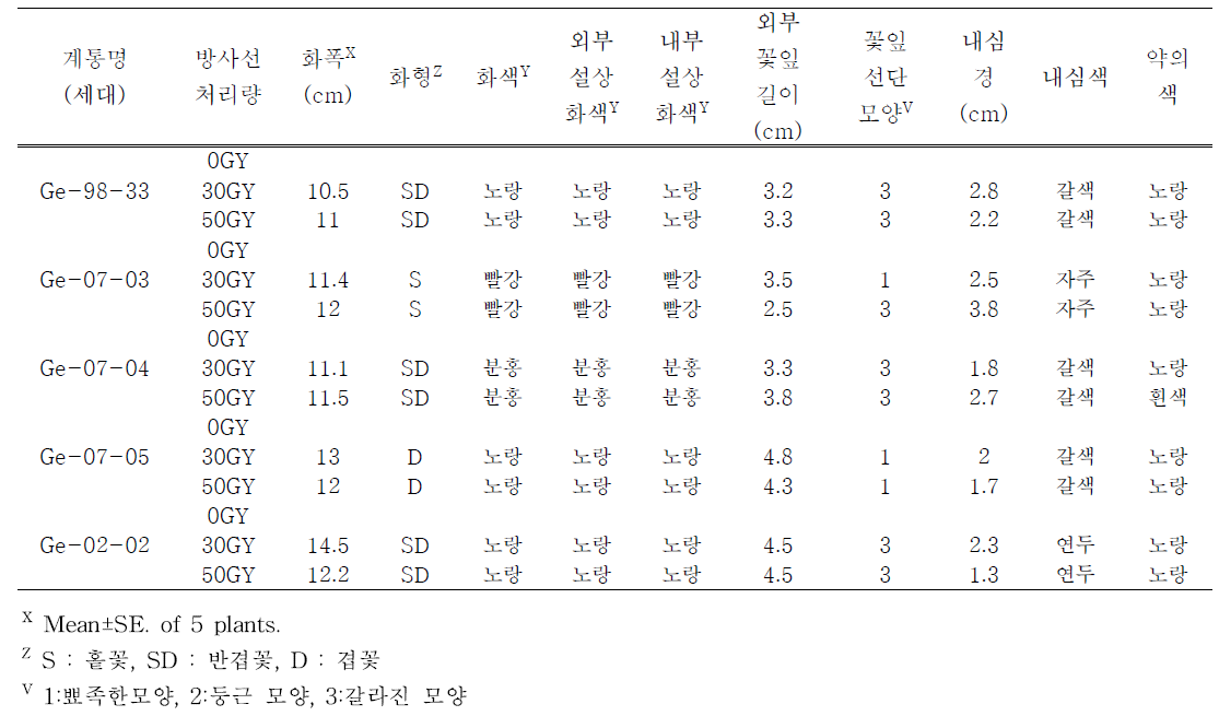 방사선 처리 계통들의 개화특성