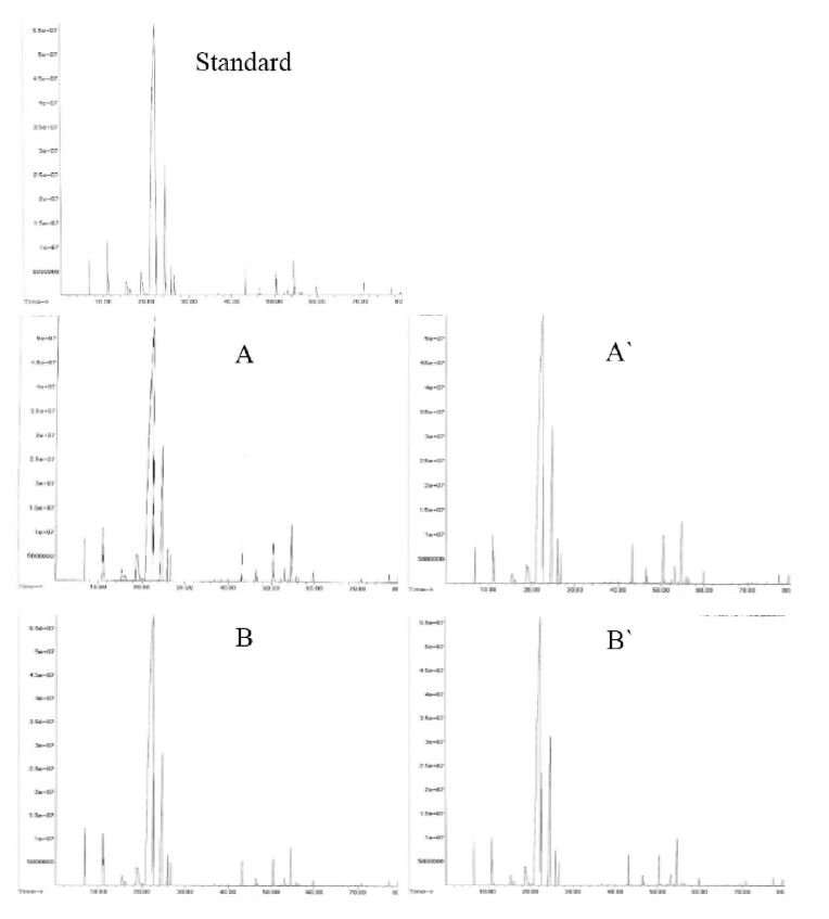 그림 1-22. GC peaks of yuzu essential oil by each fungi incubation.