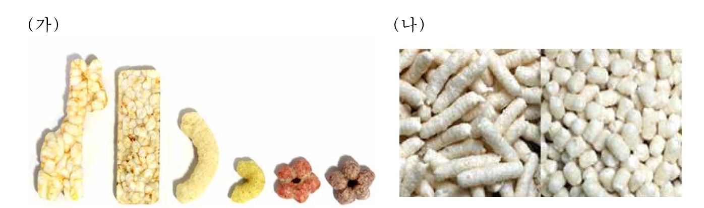 국내 영유아 스낵 제품의 형태; (가) 푸르베베, (나) 자연 닮은 쌀 과자
