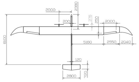 그림 3-2-64 Configuration drawing of EAV-3J with major dimensions (top view)