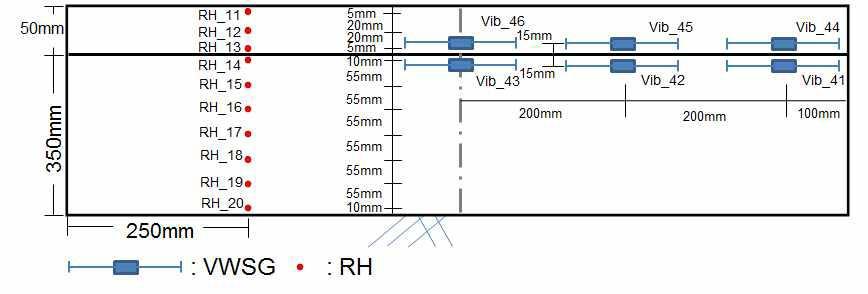 SBR 시편의 VWSG 와 RH 계측기 설치 계획 및 계측기ID