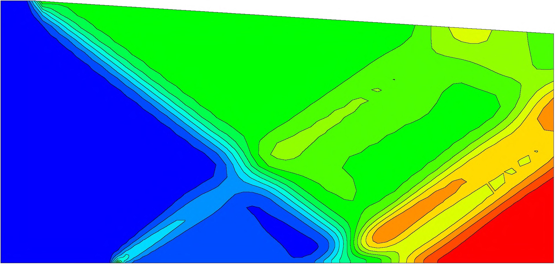 Fie. 34 Pressure contours with shock boundary layer interaction of 工丄at plate