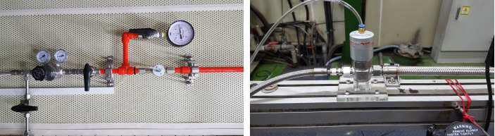 수소 연료라인과 수소 압력레귤레이터(좌) 및 비상용 유압식 차단밸브(우)