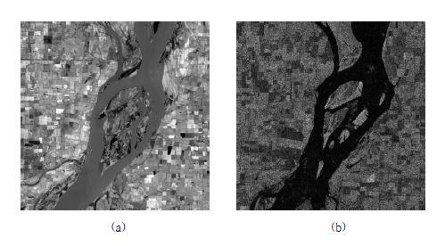 Experimental images (a) Komspat-3 image (2014.09.15) (b) Kompsat-5 image (2014.08.19).