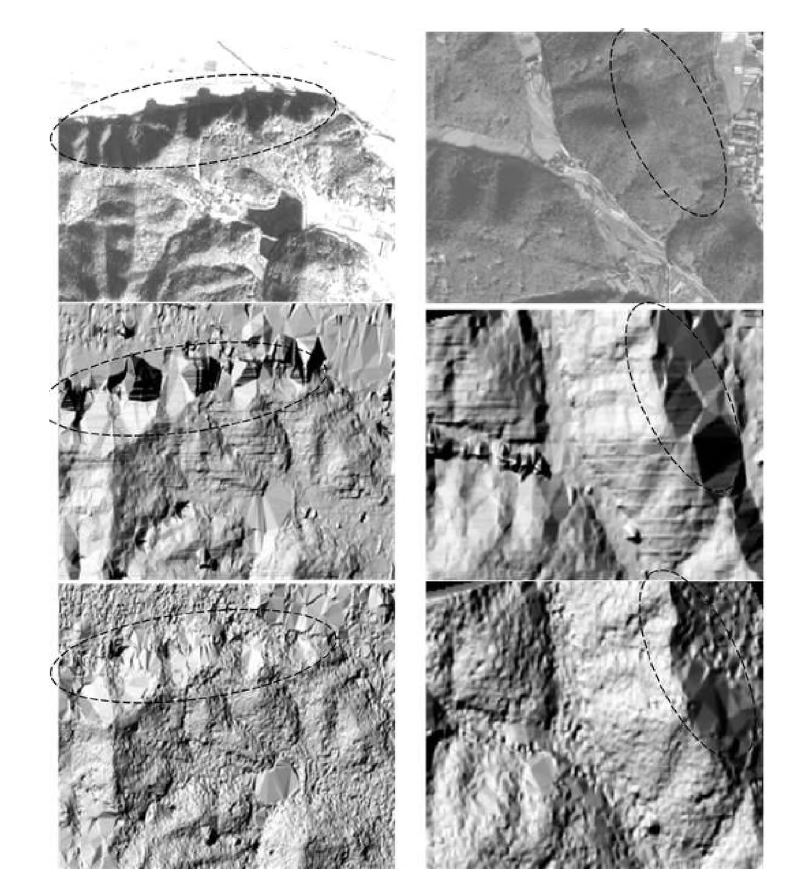 DEM comparison (top: K-2 images, middle: fixed-patch, proposed)