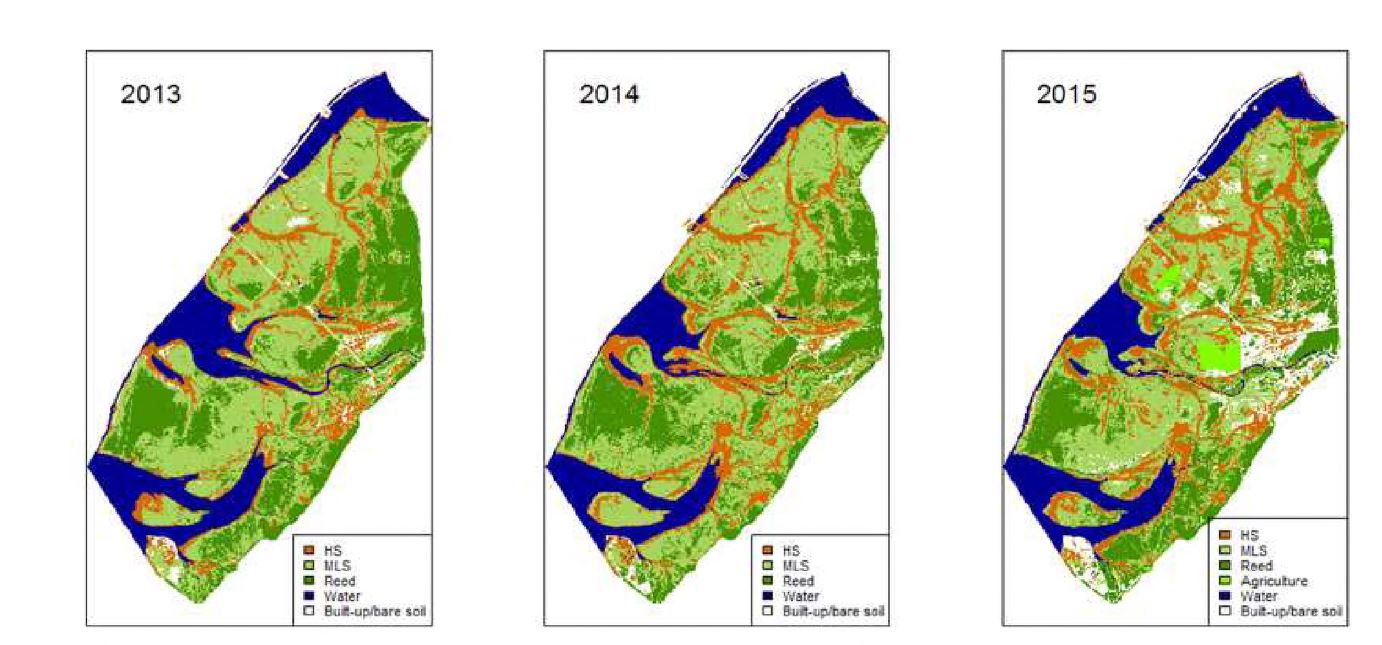 The change of vegetation biotope and land use in 2013, 2014 and 2015