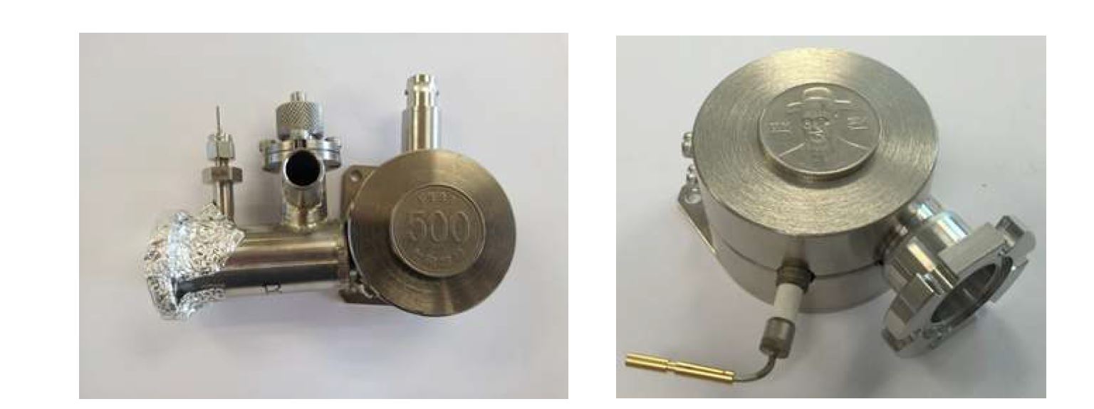 연구팀에서 제작된 극소형 이온게터펌프 좌측: 기존 이온펌프, 우측: 크기가 축소된 이온펌프