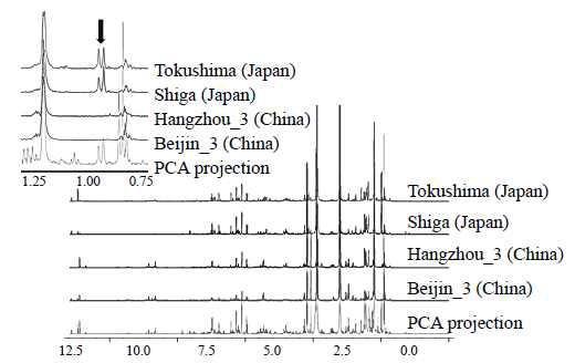 일본과 중국에서 재배된 고삼의 1H NMR spectra