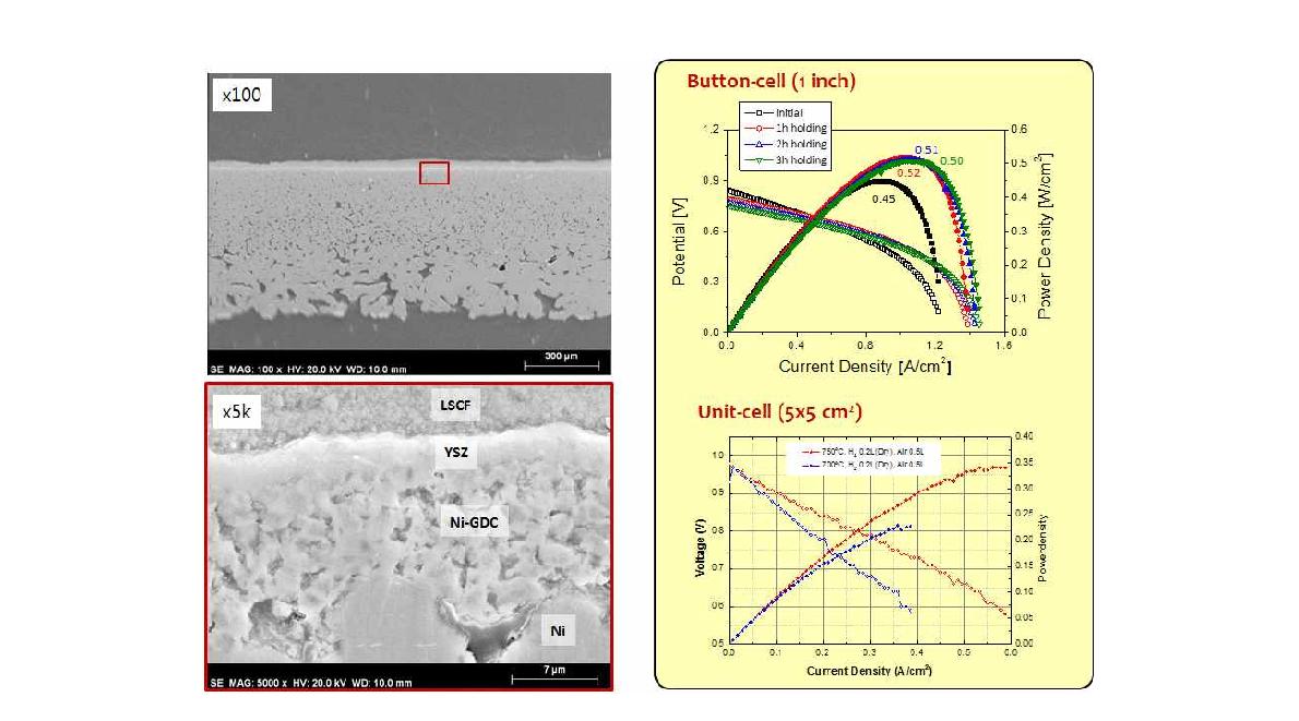 [그림 21]. Ni-foam 기반 셀 미세구조 및 전기화학특성 분석 (대면적셀 포함)