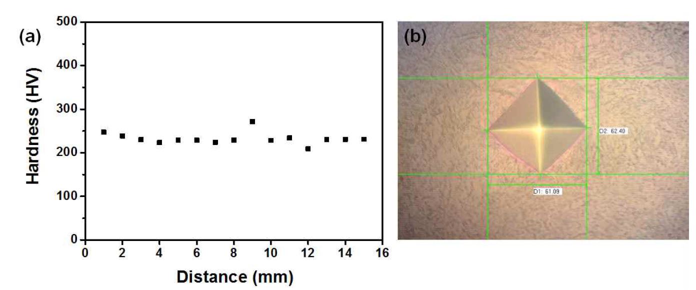 그림 17. (a) hardness values and (b) hardness indent