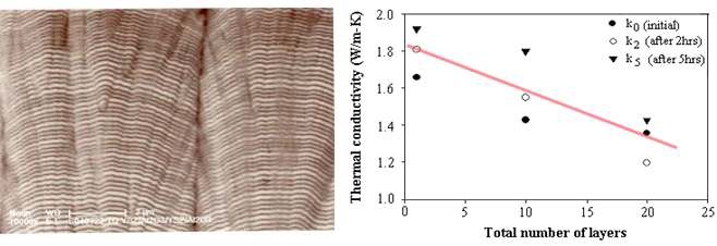 그림 4 Multi-layer EB-PVD 열차폐 코팅의 열전도도 감소