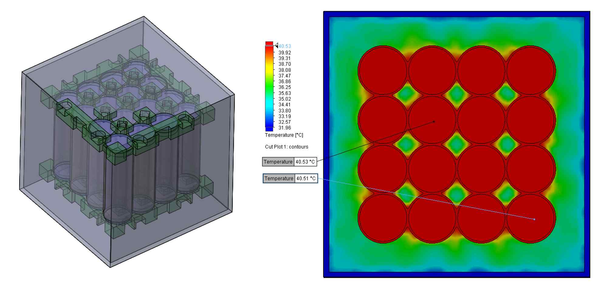 히트스프레더 및 냉각팬 적용 모듈에 대한 열유동 해석(Case 2)