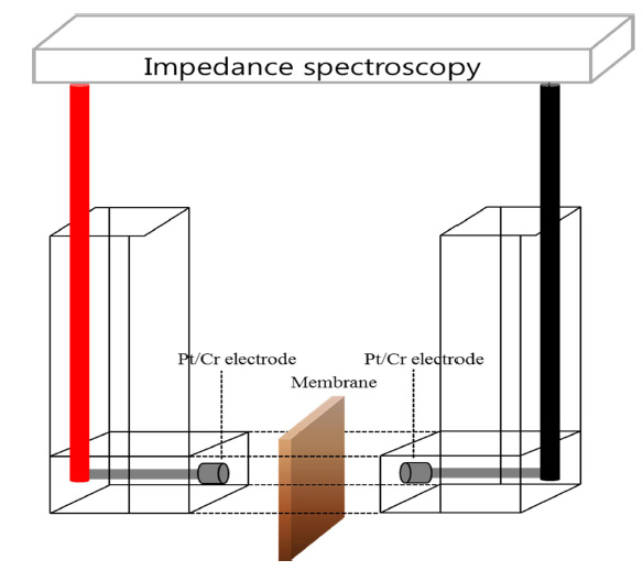 [그림 2- 6] 이온교환막 면저항 측정을 위한 측정 셀 구성