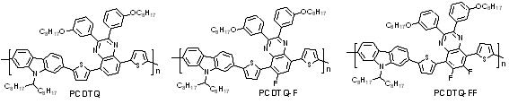 [그림 2-32] fluorine 치환기의 개수에 따른 세가지 카바졸 기반으로 한 유기전자소재
