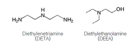 이성분 아민 상분리 흡수제 구성 물질의 분자구조식